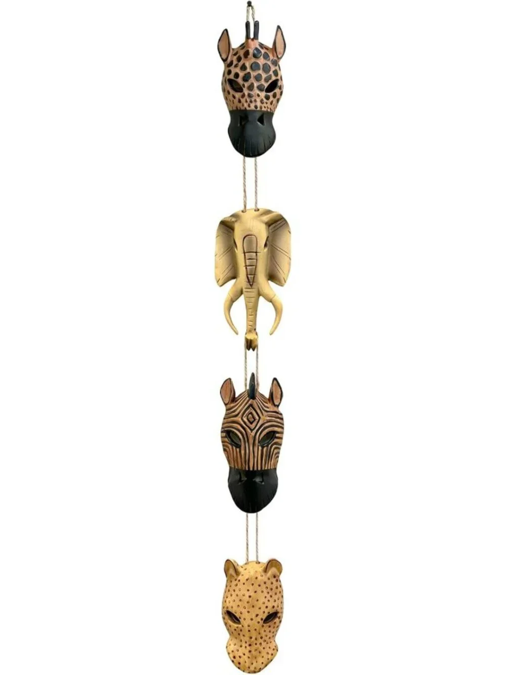 Hand-Painted African Masks Wall Decor Set of 4, Safari Animal Art for Home Decor